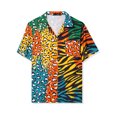 thumbnail image 1 of Lars Amadeus Camisas de retazos con botones de manga corta con estampado de leopardo de verano para hombre Multicolor L, 1 of 6