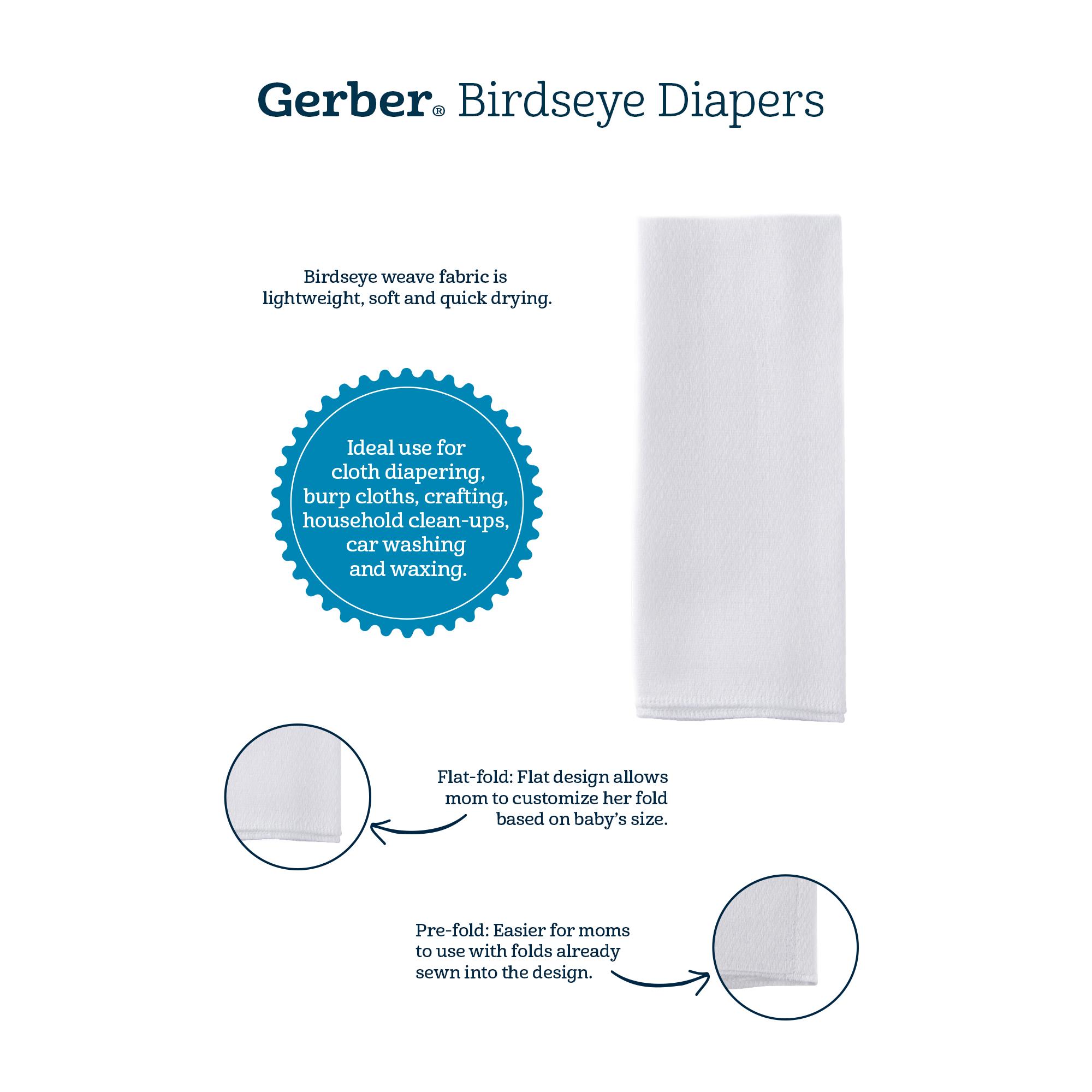 Gerber 100% Cotton Flatfold Cloth Baby Diaper, White 10 Pack - image 2 of 8