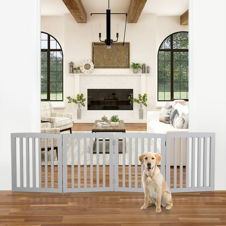 LLToo Dog Gate Indoor Freestanding 4 Panel 24 Inch Pet Gate