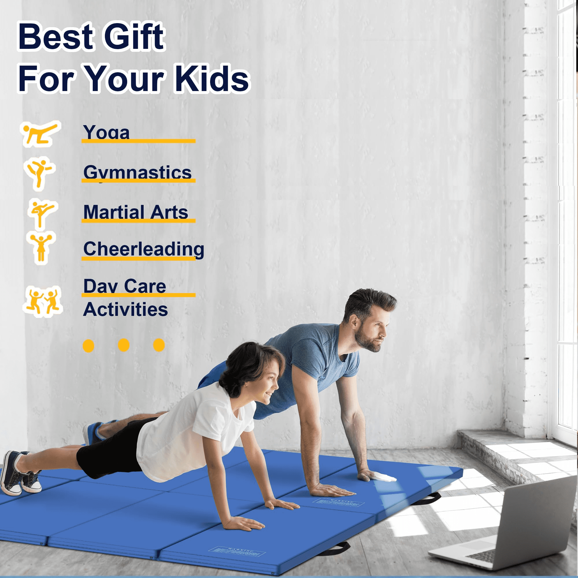 BETISEF 3'x6'x2'' Thick Folding Gymnastics Mat Aerobics Stretching Yoga Mats Blue