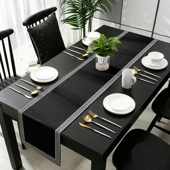 Black Cotton Linen Table Runner 18 x 72 inch Modern Geometric Abstract Art Aesthetics Non-slip Rectangular Dining Table Decor for Wedding Party Holiday Dinner