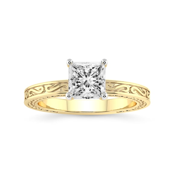 IGI Certified 4 Carat Princess Shape Lab Grown Diamond Engagement Ring | 14K Yellow Gold | Ivory Vintage Solitaire Diamond Ring | FG-VS Quality Friendly Diamonds