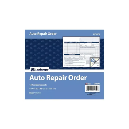 Adams 3-Part Carbonless Auto Repairs Book 8.5"L x 7.44"W 50 Forms/Book 301630