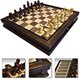 thumbnail image 1 of 4 Less Co 19"" Juego de mesa de ajedrez de lujo grande Caja con incrustaciones de piezas de madera de nogal 1208M, 1 of 1