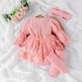 thumbnail image 4 of CUZIBR Baby Girl Romper Dress Children Floral Long Sleeve Ruched Jumpsuit Oneise Ruffle O-Neck Bodysuit Headband Sets Fall Cute Princess Dress 3PCS Cozy Dailywear For Toddler, 4 of 9