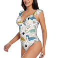 thumbnail image 2 of Xecao Cute Dinosaurs print Ruffle One-Piece Swimsuit for Women,for the Beach or Pool, 2 of 8
