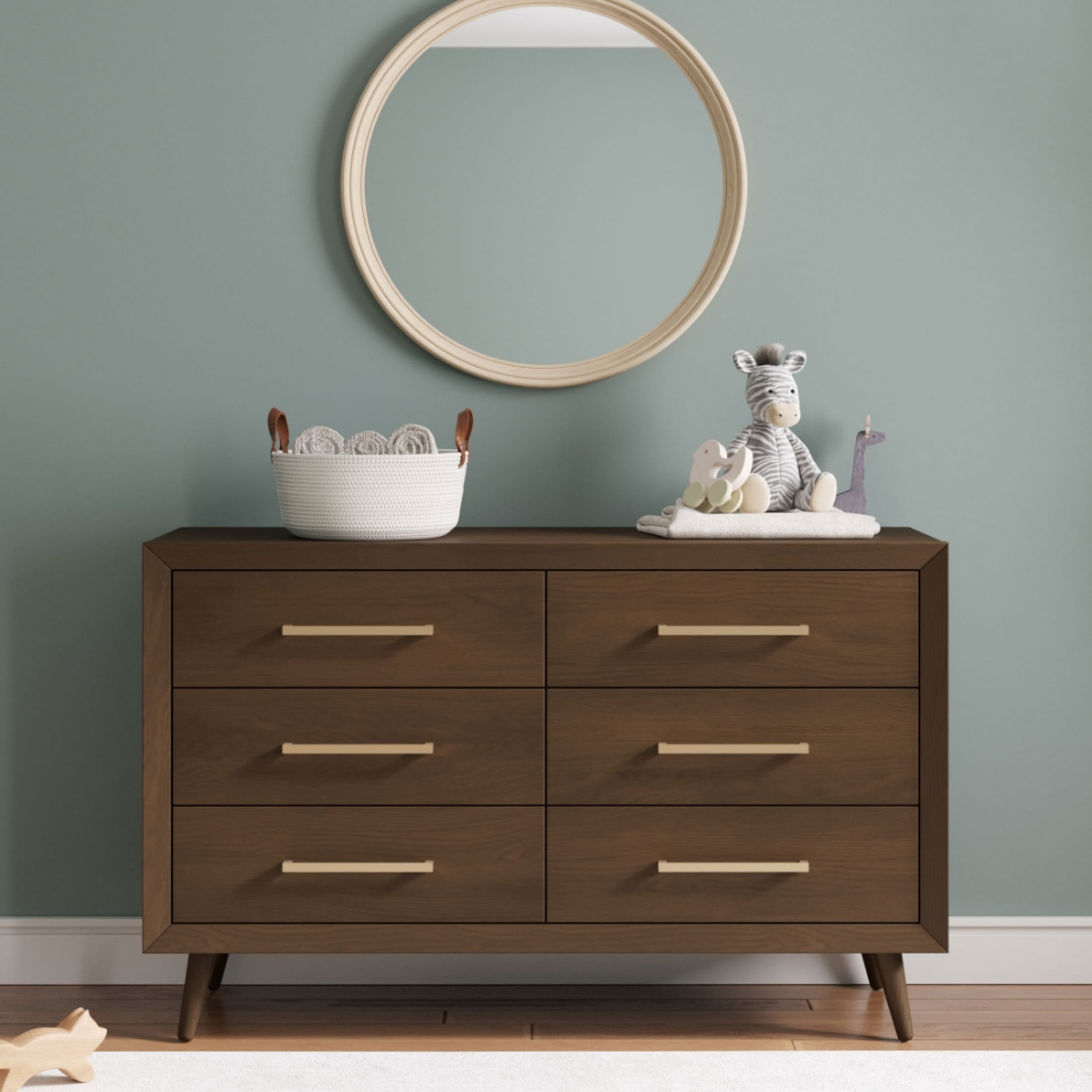 Child Craft Cranbrook 53" Interlocking 6-Drawer Double Dresser for Nursery or Bedroom, Anti-Tip Kit, Toasted Chestnut