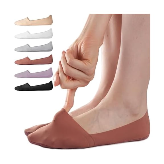 Eryueer No Show Socks Womens, Non Slip Low Cut 6 Pairs Thin Silky Dress Footies Liner Invisible Socks Flats Loafers Sneakers