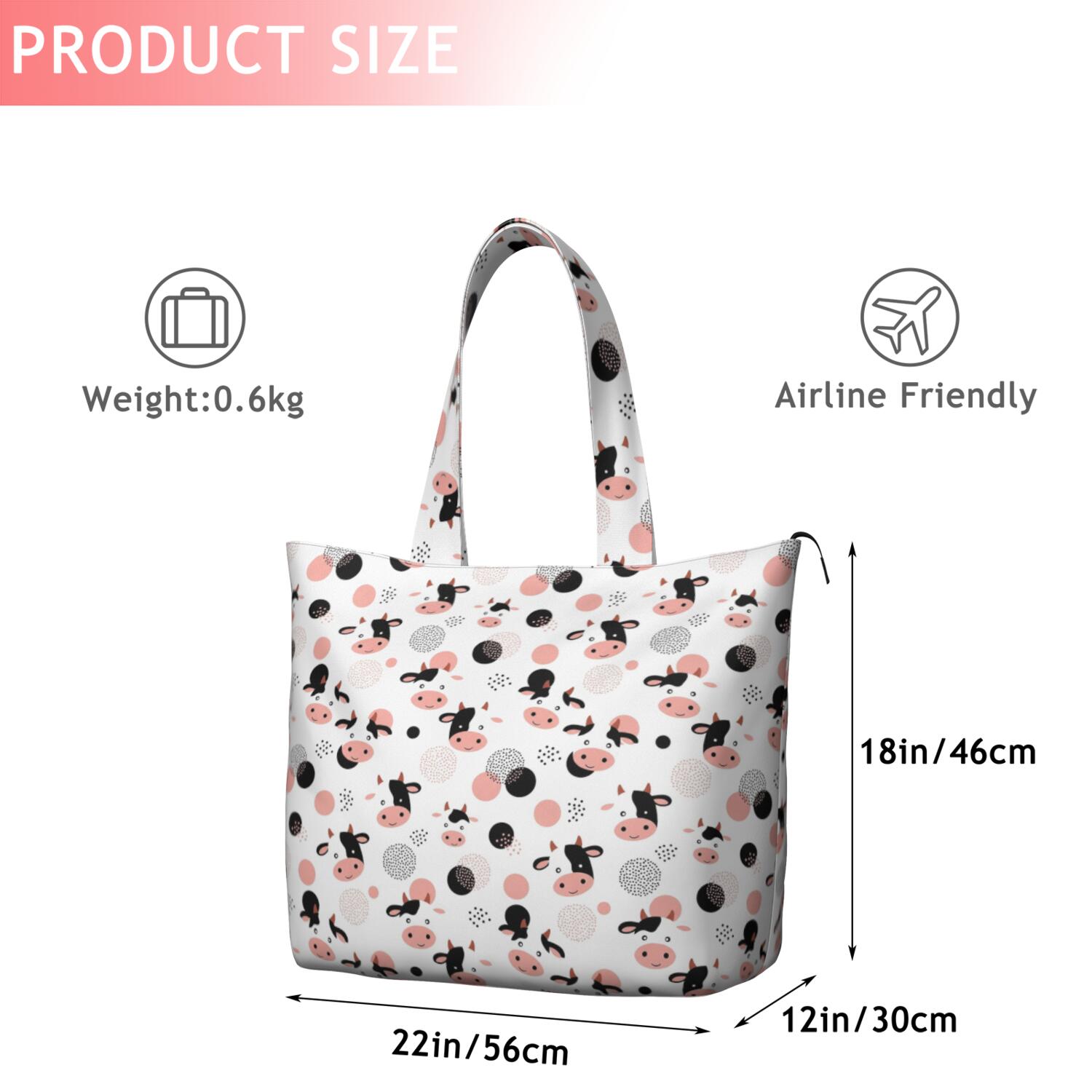 White Cow Dot Pattern Travel Tote Bags for Women Carry On,Large Weekender Bags for Women Travel,Multi Functional Duffle Bag for Work,Shopping,Sports