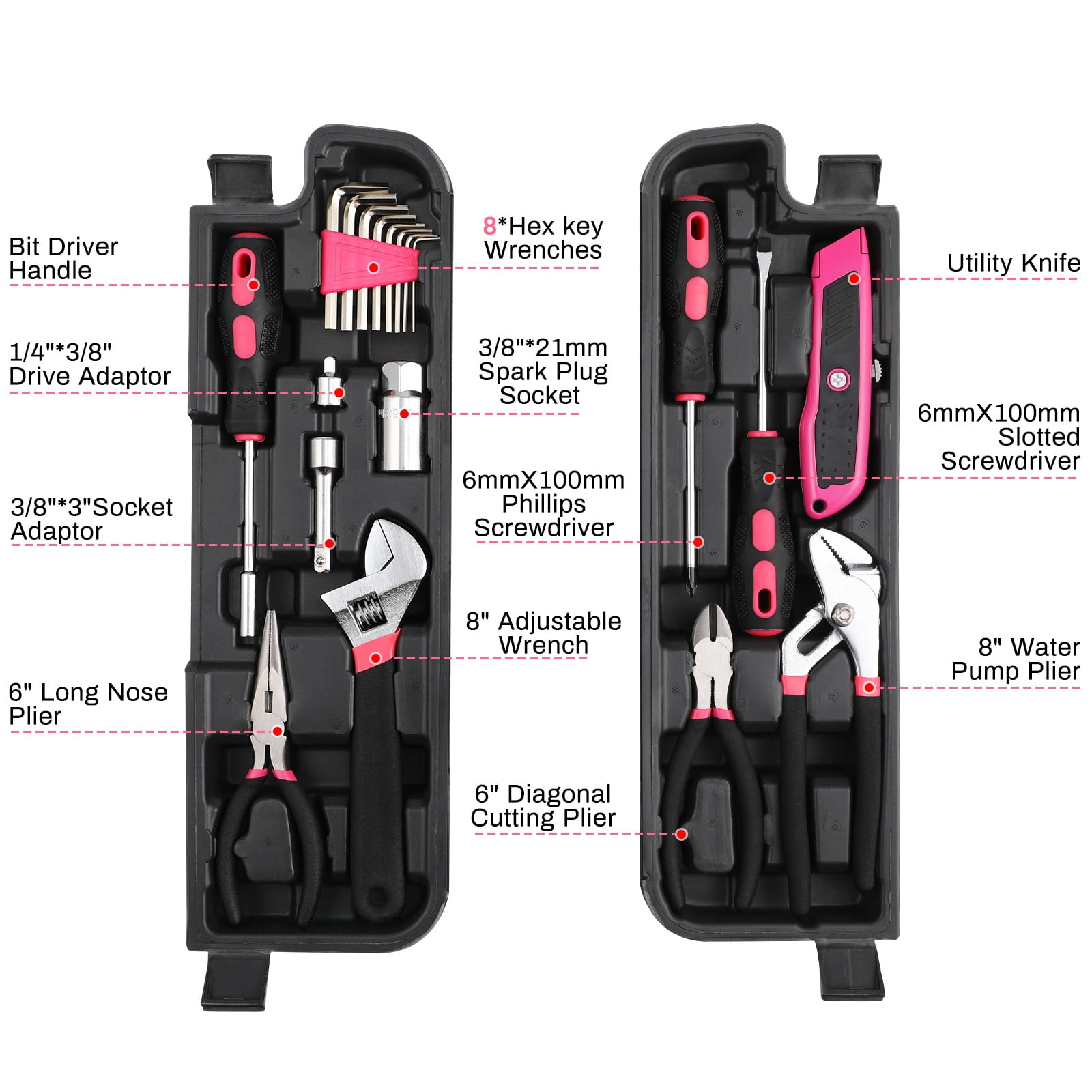 TLGREEN 95-Piece Mechanics  Tool Set, Car Tool Kit with Adjustable Wrench, Pliers, Sockets & Bits  (Pink)