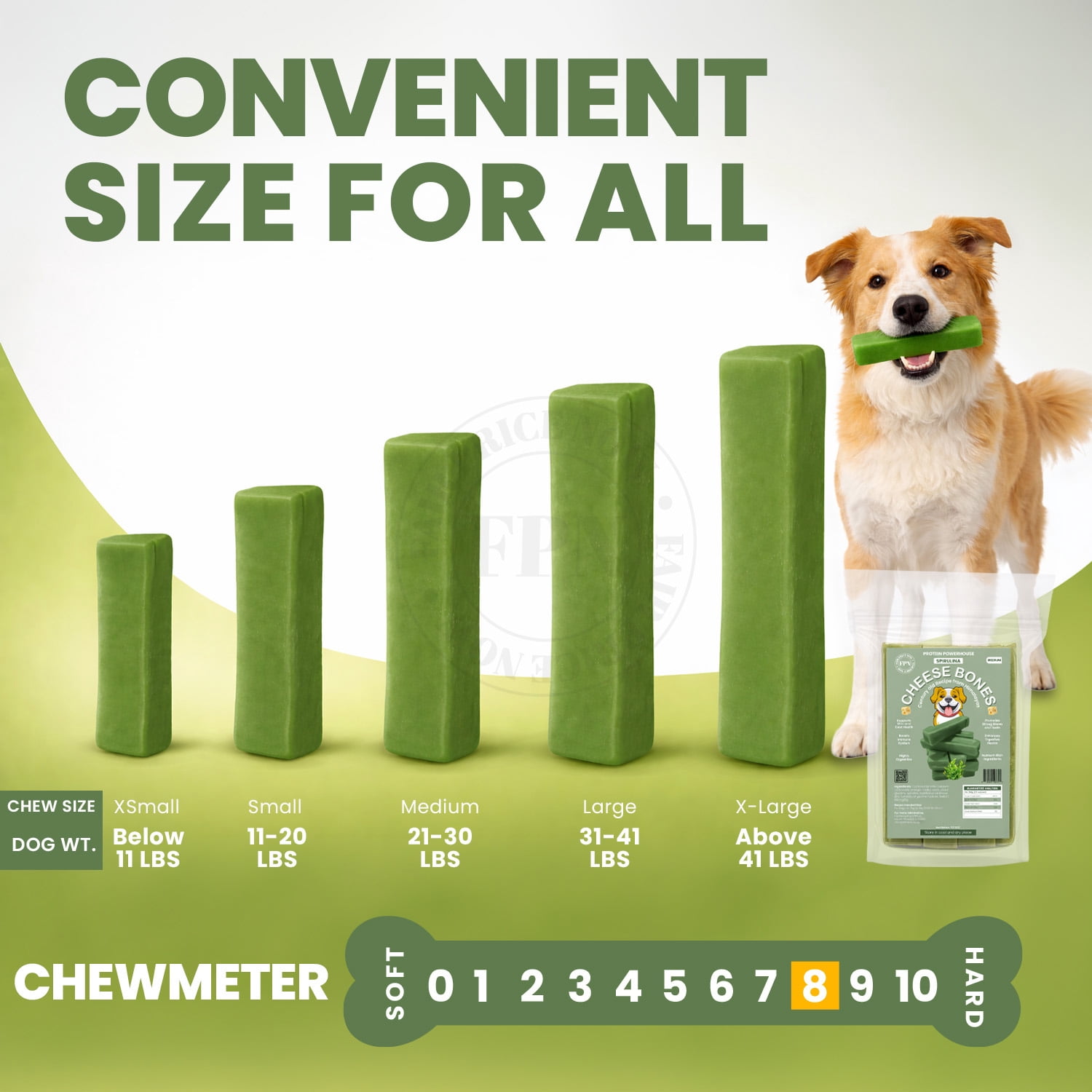 FPN Cheese Dog Chew Spirulina Himalayan Yak – Long Lasting Natural Dog Chews for Aggressive Chewers – High Protein Cow Milk Alternative Healthy Dental Dog Treat – Made in Belgium (Large)