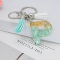 thumbnail image 2 of RKZDSR Green Tassel Letter Keychain, Crystal Drop Glue, Gold Foil, Stone Jewelry, Pendant, Bag, Keychain, 2 of 2