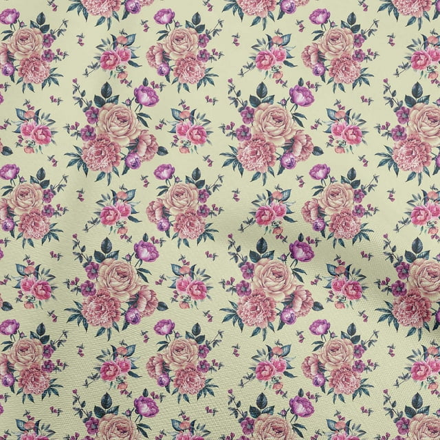oneOone Cotton Poplin Light Yellow Fabric Florals Sewing Craft Projects Fabric Prints By Yard 42 Inch Wide