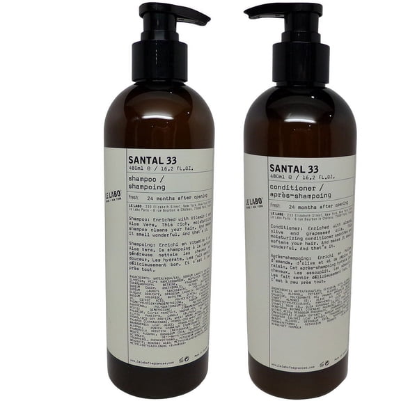 Le Labo Santal 33 Shampoo & Conditioner lot of 2 (1 of each) 16.2oz Pump Bottles.