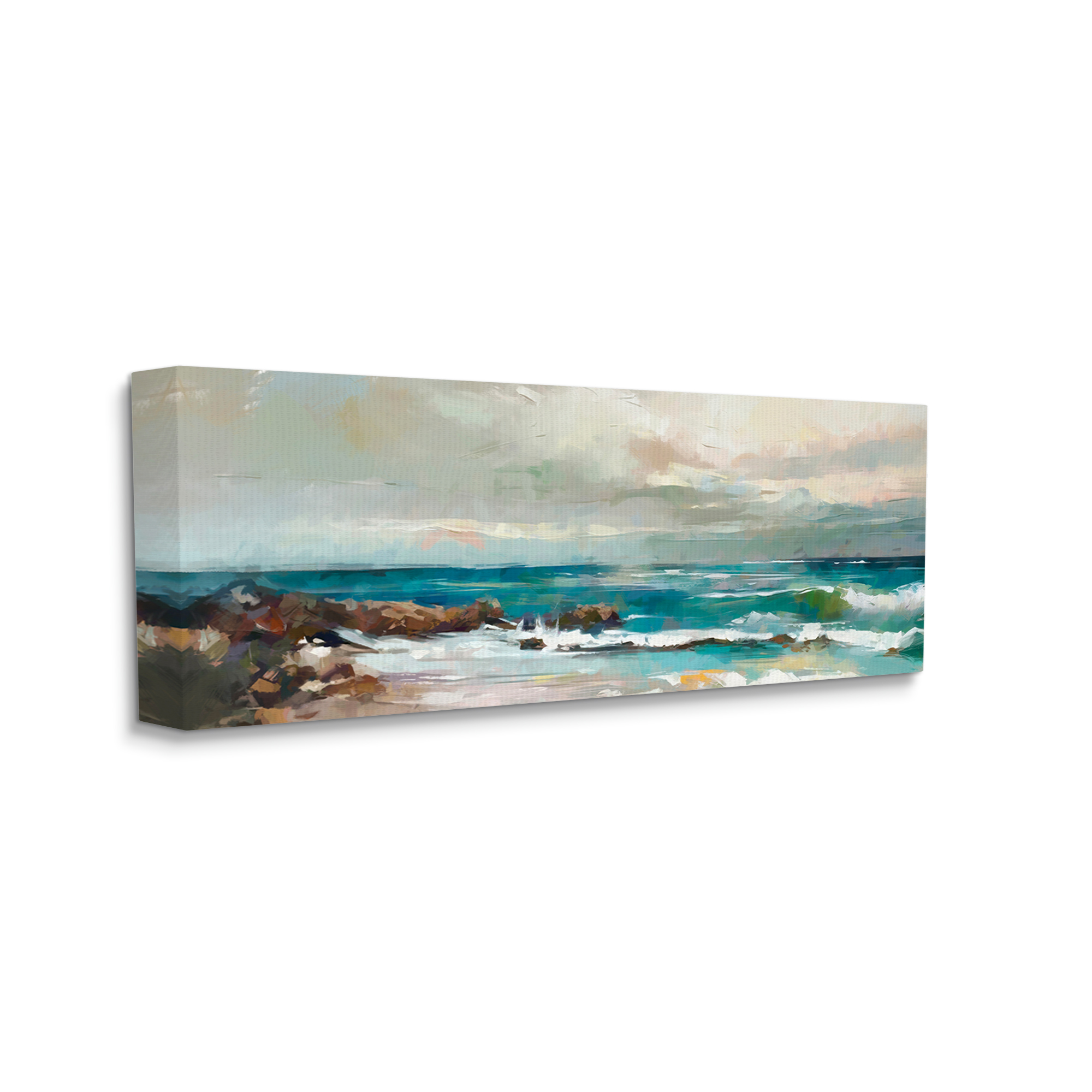 Stupell Industries Rocky Ocean Waves Landscape Painting Gallery Wrapped Canvas Art Print Wall Art, 40 x 17