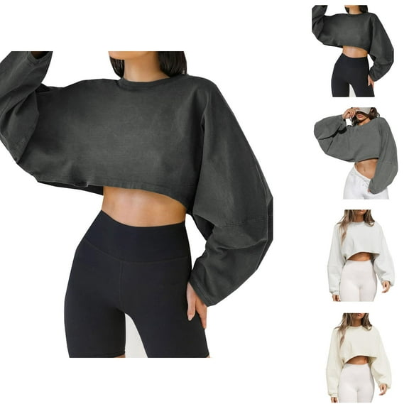 Women's Sweatshirts 2025 Fall Winter Long Sleeve Crewneck Cropped Sweatshirt Fashion Pullover Top Sweatshirt for Women