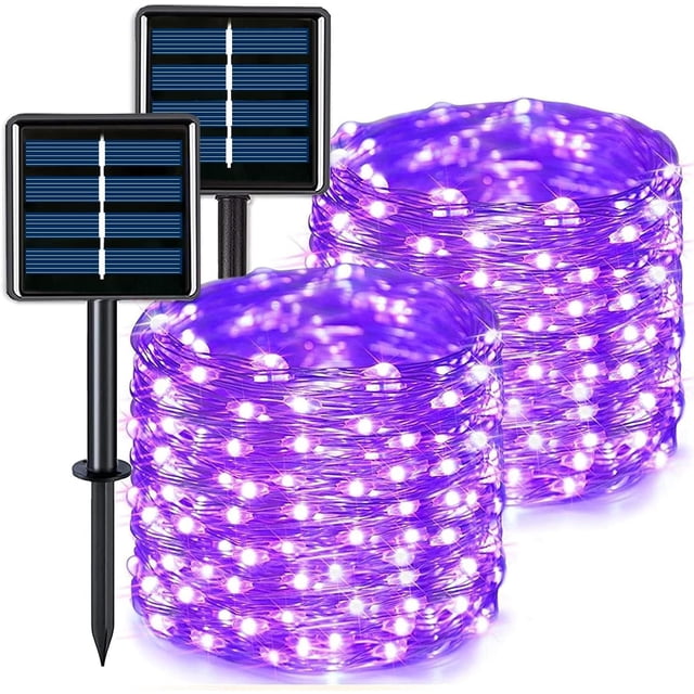 JMEXSUSS Paquete de 2 luces solares naranjas para exteriores, 66 pies, 200 luces LED solares de Halloween con 8 modos, cadena de luces solares naranjas para fiesta de Halloween, decoración de otoño al