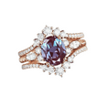 thumbnail image 3 of Vintage Alexandrite & Diamond Bridal Wedding Ring Set in 14k Rose Gold Vermeil - Promise Ring Enhancer - Gift For Her, 3 of 5