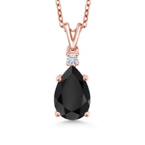 Gem Stone King 18K Rose Gold Plated Silver Black Onyx and White Moissanite Pendant Necklace for Women | 2.84 Cttw | Pear Shape 12X8MM | with 18 inch Silver Chain
