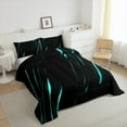 thumbnail image 3 of Castle Fairy Geometric Stripes 2pcs Bedding Comforter Set,Black Teal Twin Comforter Sets,Neon Lights Breathable Bedding Set,Luxury Boys Bedroom Decor,Reversible, 3 of 6