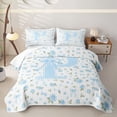 thumbnail image 2 of Feelyou Rose Bow Alphabet P Twin Quilt Set for Boys Girls, Blue Watercolor Flower Twin Coverlet Set, 2pcs, 2 of 7