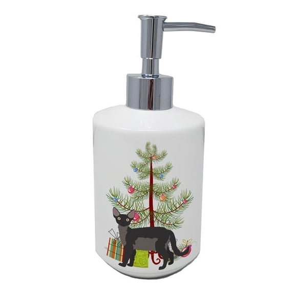 Carolines Treasures CK4601SOAP 7 x 3.5 in. Unisex Devon Rex Cat Merry Christmas Ceramic Soap Dispenser