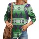 thumbnail image 2 of Camiseta impresa Estilo étnico de la vendimia Cuello redondo Pullover de manga larga Camisa suelta Verde S, 2 of 5