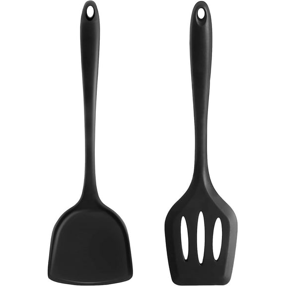Zendure Silicone Spatula - 2Pcs Heat Resistant Slotted Spatula Set Kitchen Utensils Turner, High Heat Resistant Non Stick Flexible Large Black Silicone Spatula for Nonstick Heat Resistant Cookware