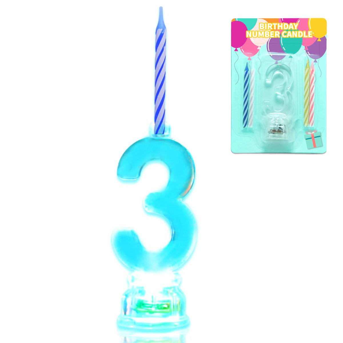 5pc Multicolor Flashing Number 4 Cake Topper & Birthday Candle Set 