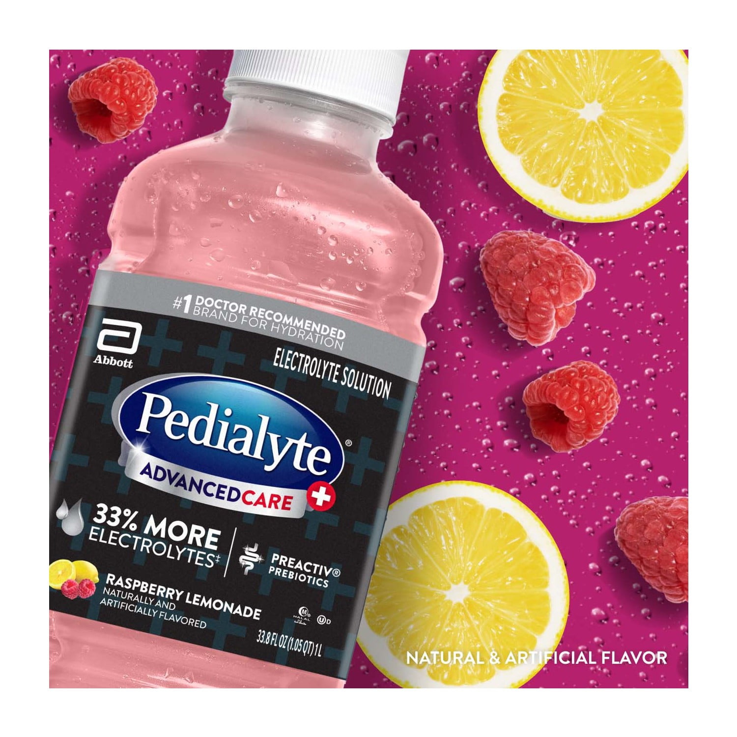 Pedialyte AdvancedCare Plus Electrolyte Drink, Raspberry Lemonade, 1 Liter
