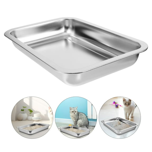 Stainless Steel Cat Litter Box for Big Cats, Small Stainless Steel Large Metal Cat Litter Box-Easy to Clean