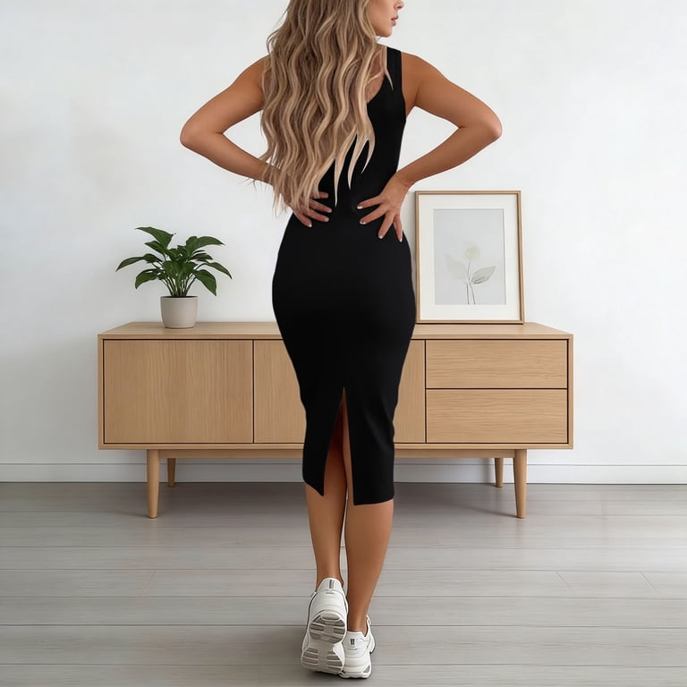 black two-piece dress casual Two-piece Set Knit Dress and Pants Black / Knit Ensemble/sleeveless Dress Flared Pants /casual Matching Set / Knit Outfit Women