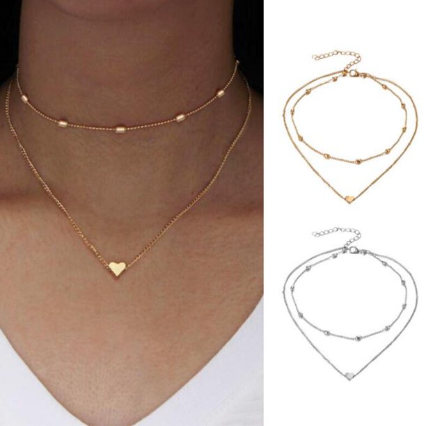 Multi-coiled Necklace with Heart/Peach Pendant/Women's Choker Gao Jiahui unisex