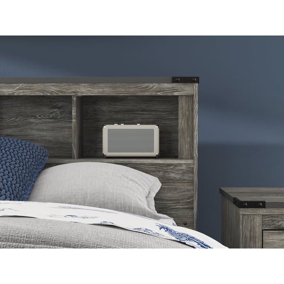 Signature Design by Ashley Frandern Full Bookcase Headboard, Gray Rustic Wood-Look with Storage Cubbies