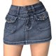 thumbnail image 1 of (Video disponible) Falda vaquera azul S Moda femenina Estilo callejero de chica caliente Retro lavado Cintura baja Bolsillo Taladro con tachuelas Taladro caliente Cintura con doble botón Falda azul a, 1 of 8