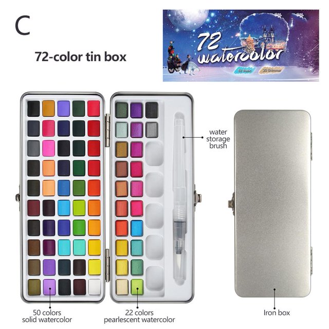 50/72/90 Colors Pure Water Color Paint Set Metal Iron Watercolor Art Paint