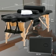 Massage Table Massage Bed Spa Bed 73 inch Long Height Adjustable Portable 2 Folding Massage Salon Table W/Sheet Cradle Bolsters Hanger Facial Salon Tattoo Bed