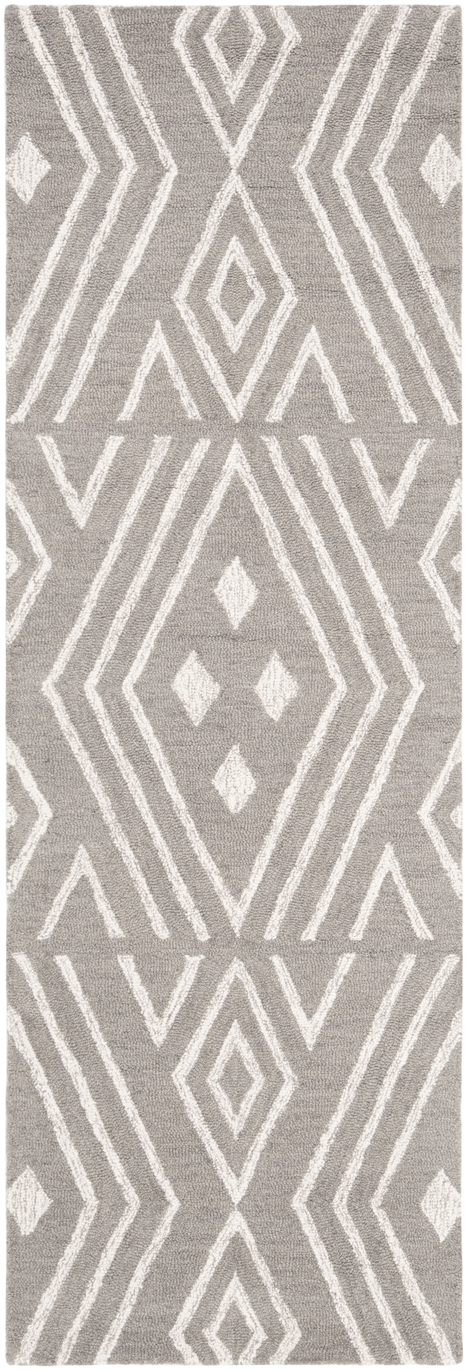 SAFAVIEH Micro-Loop Orlando Geometric Diamonds Runner Rug, Grey/Ivory, 2'3" x 7'