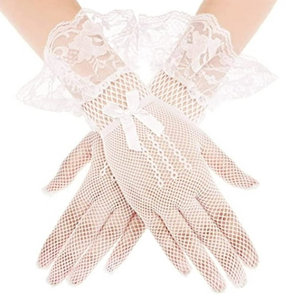 Lace Gloves White Wedding Gloves Short Floral Gloves Party Bridal Hand Accessories for Women and Girls Ladies Lace Gloves Elegant Short Lace Gloves Tea Party Gloves for Women Wedding Dinner Party
