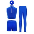 thumbnail image 2 of Miutii Kids Girls Figure Skating Gym Dance Outfit Crop Top with Shorts Leggings Headwear Set Latin Jazz Ballet Dancewear Blue 12, 2 of 3