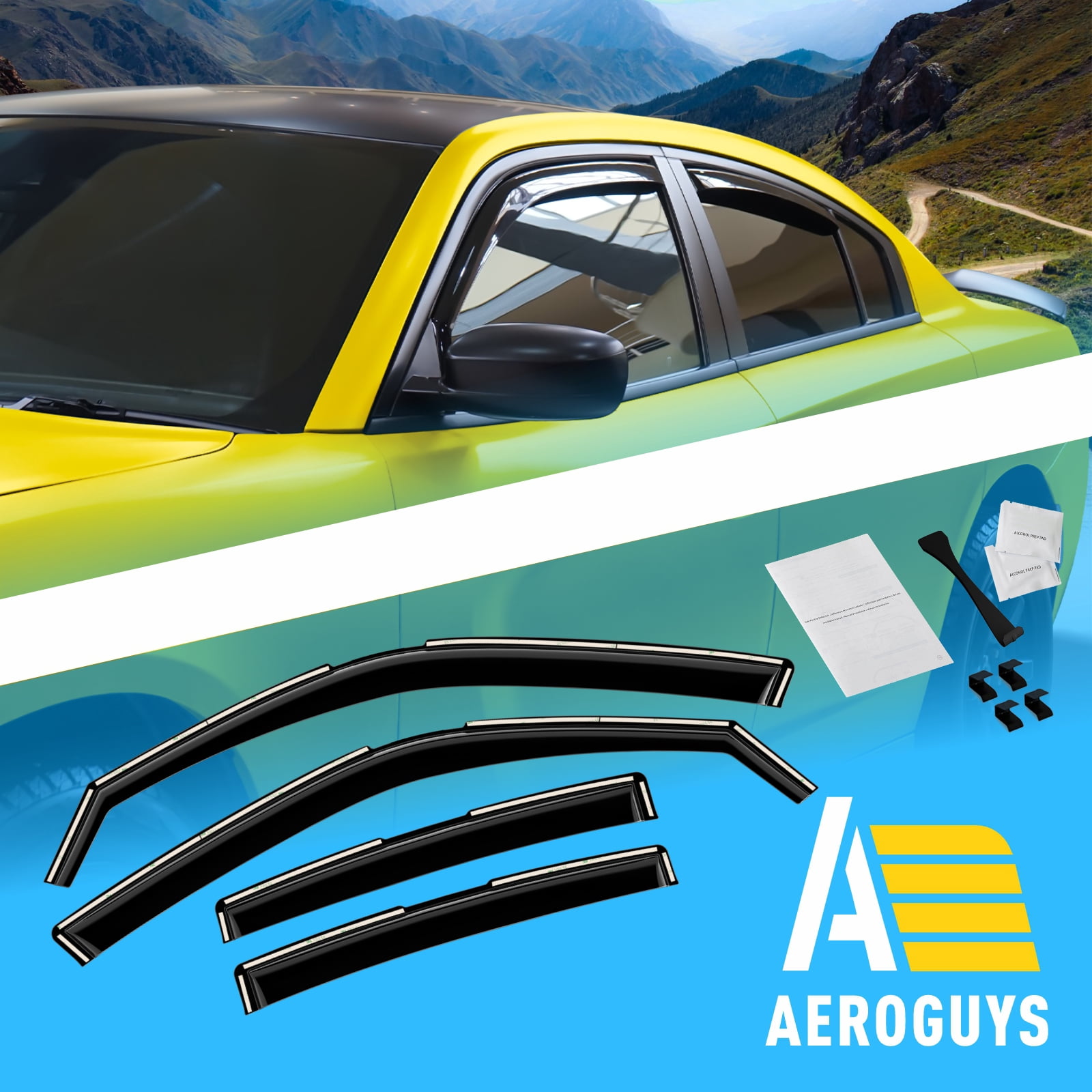 AEROGUYS In-Channel Window Deflectors Extra Durable Window Visors Rain Guards Fit for Dodge Charger 2011-2023, Sun Visors, Wind Vent Visors, Car Accessories - 4 pcs. AG0716