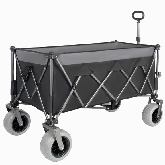 52-inch Extended Heavy-Duty Foldable Utility Wagon, 560lbs, Patented Ultra-Stable Frame, 1:6 Space-Saving Fold, Portable And Collapsible For Beach, Sports, And Garden Use, Black Gray