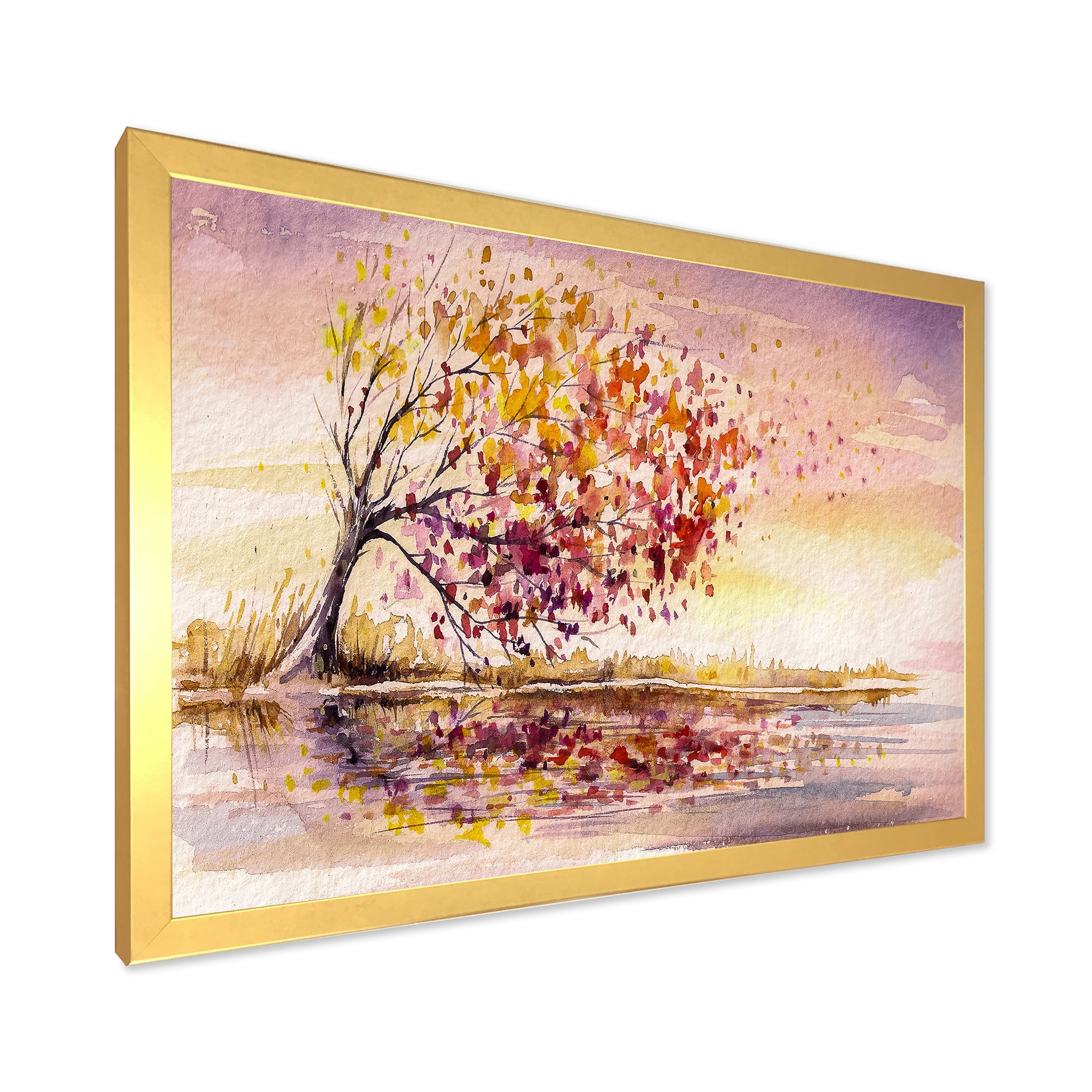 Designart 'Orange and Yellow Autumn Tree' Traditional Framed Art Print