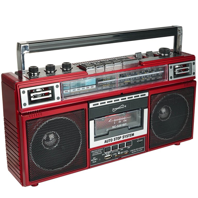 Supersonic SC3201BTRD Retro 4-Band Radio and Cassette Player with