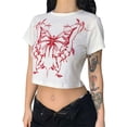 thumbnail image 4 of VISgogo, camisetas de manga corta para mujer, estampado de mariposas, Tops cortos casuales de verano con cuello redondo para ropa de calle VISgogo  moda, 4 of 9