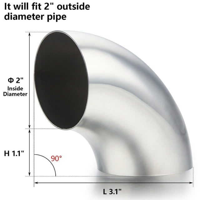 2 Inch/2.5 Inch/3 Inch- Elbow Pipe Weldable 90 Degree Stainless Steel Car Exhaust Elbow Pipe Industrial Mandrel// 2 Inch