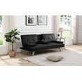 thumbnail image 2 of Wasait Sofa Bed with Armrest two holders  WOOD FRAME, STAINLESS LEG, FUTON BROWN  PVC,DARK BROWN, 2 of 9