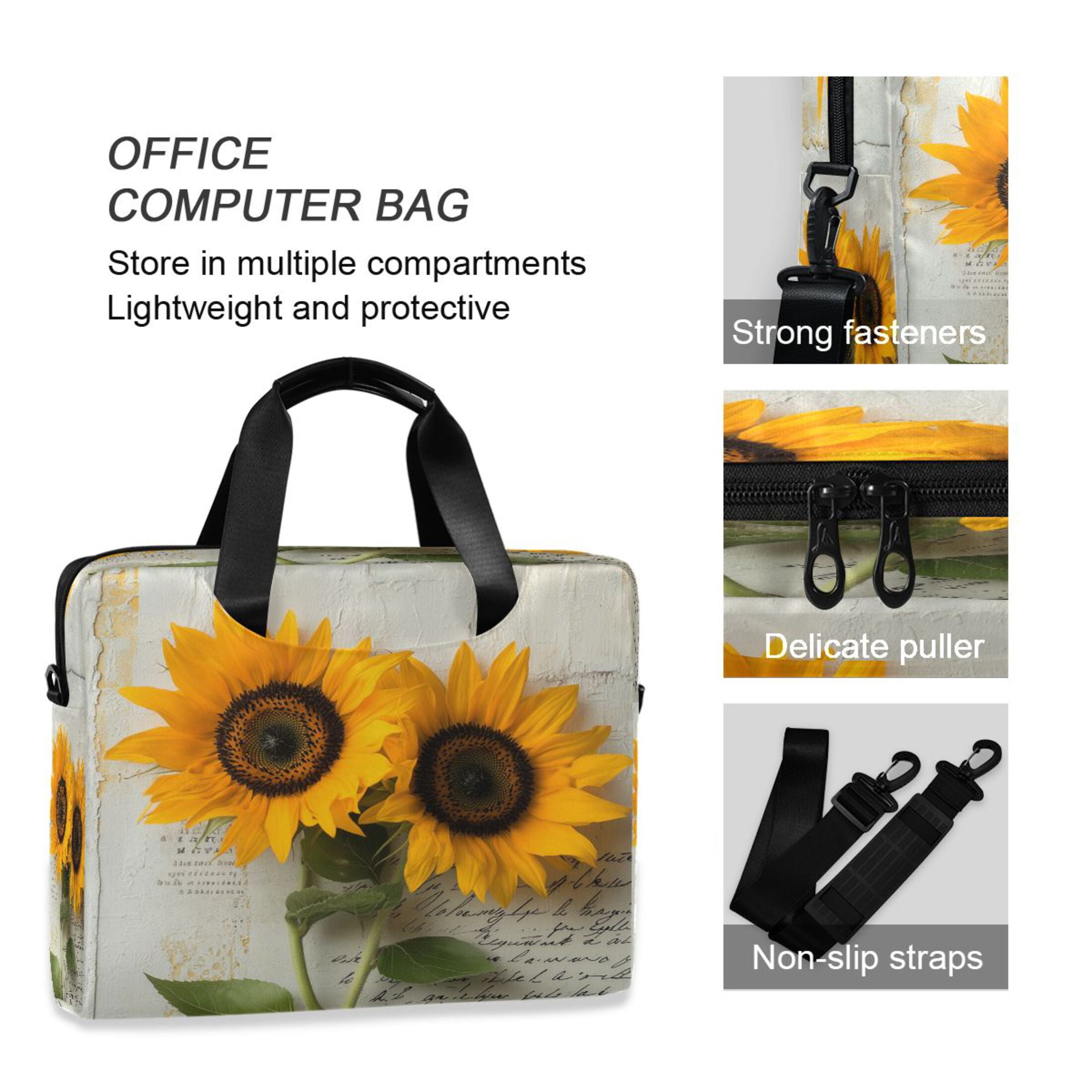 16" Laptop Tote Bag Laptop Sleeve Case Computer Briefcase for Work & Travel Two Sunflowers