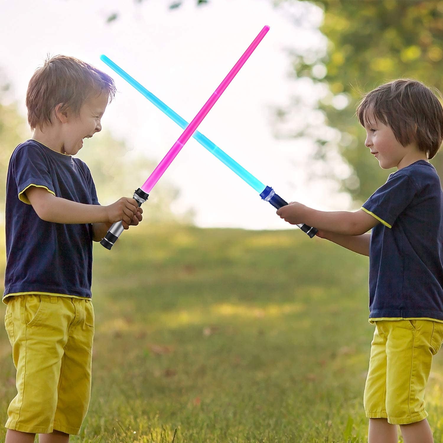 Star Wars 2PCS 2 in 1 Folding Multicolors Led Lightsaber Cross Sword Toys Sound 