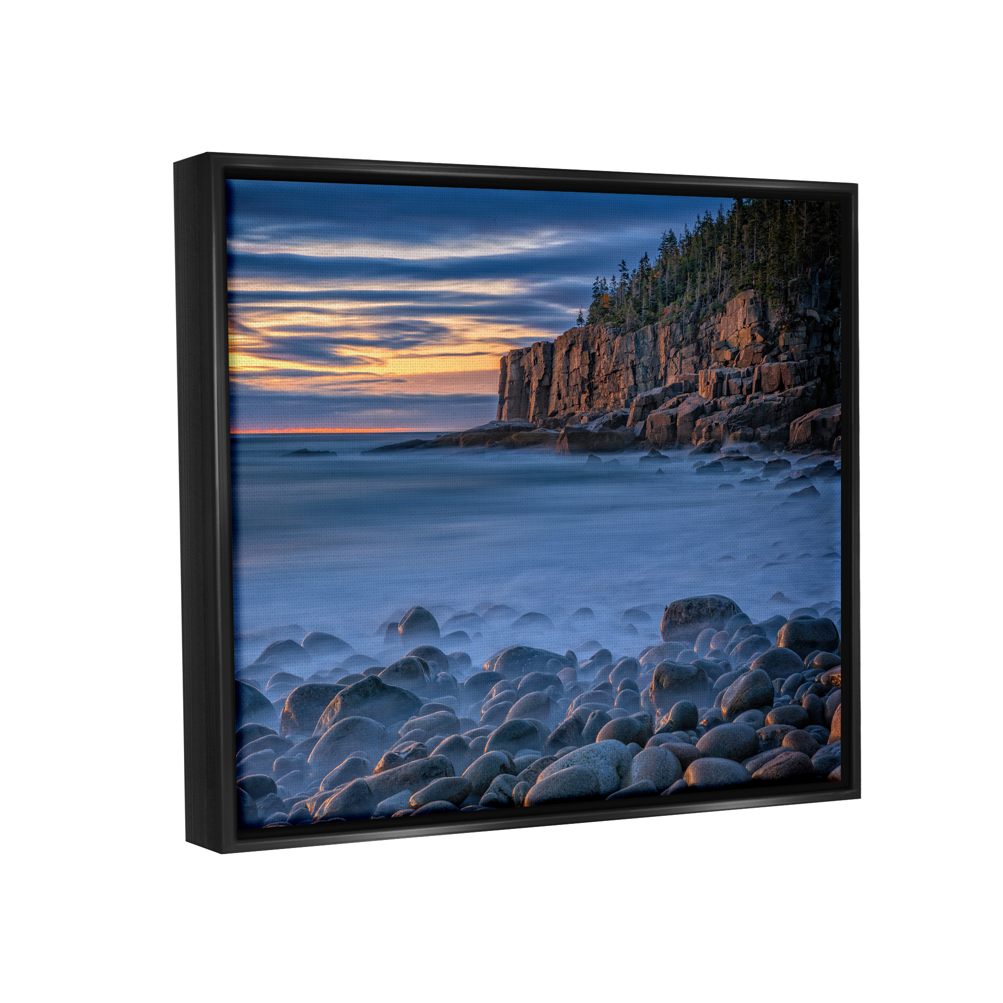 Stupell Foggy Seaside Rocks at Sunset Landscape Photography Black Floater Framed Art Print Wall Art